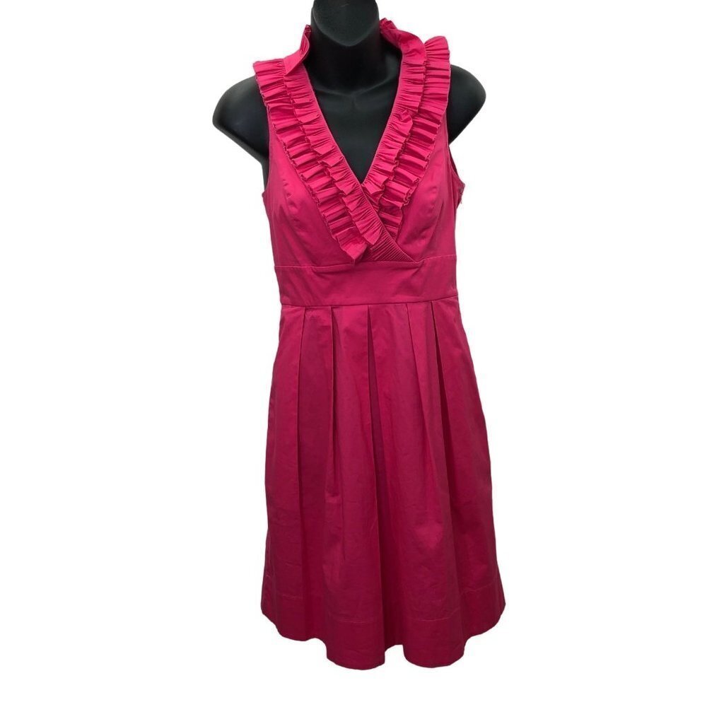 WHITE HOUSE BLACK MARKET V-NECK RUFFLE DRESS SZ 0
